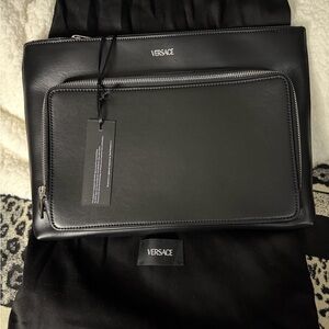 Versace Black Leather Large Cargo Pouch